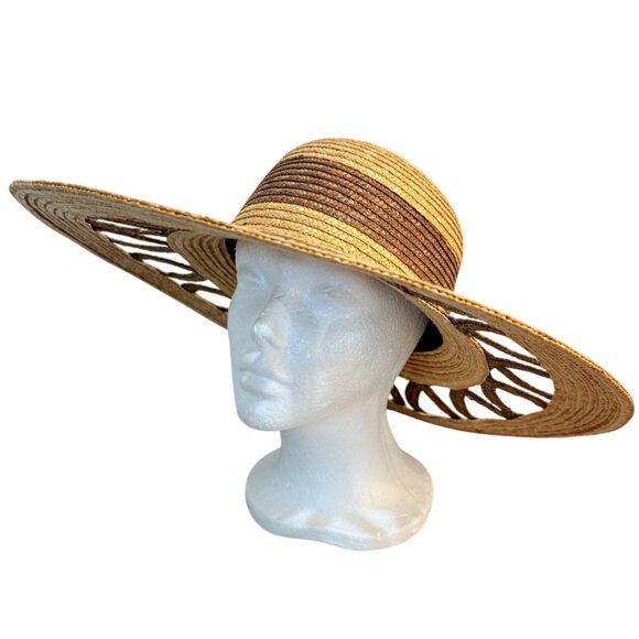 Coastal Wide Brim Sun Hat Straw Boho Beach Resort Fashion Open Loop Cruise Chic - Picture 2 of 11